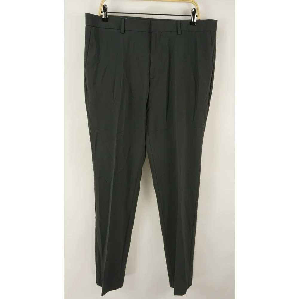 New Perry Ellis Portfolio Slim Flat Front Pants Men 32 x 30 Gray Striped Stretch